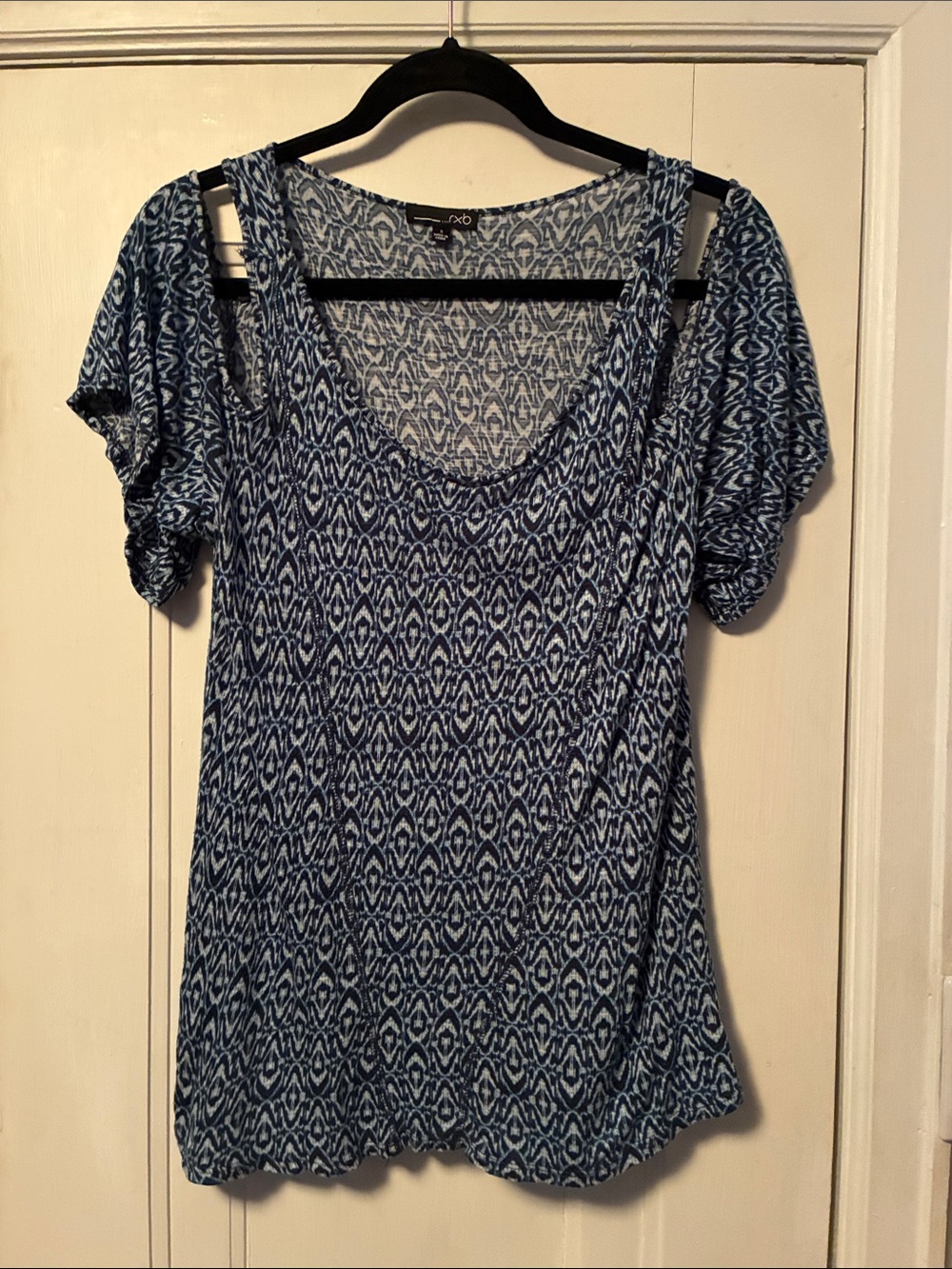 RXB Blue Patterned Cold-Shoulder Short Sleeve Top